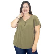 Blusa Detalhe Frontal Plus Size Feminina Lecimar Verde
