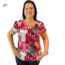 Blusa Detalhe no Ombro Plus Size Feminino Estampado Tamanho Único Blusa Detalhe no Ombro Plus Size Feminino Estampado Tamanho Único