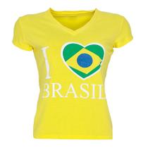 Blusa Do Brasil Baby Look Feminina Copa Do Mundo Gola V