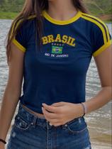 Blusa Do Brasil Bandeira Bordada BabyLock - Azul Escuro