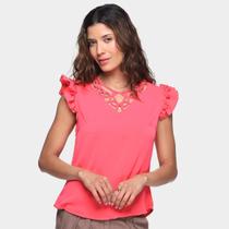 Blusa Dom Fashion Decote Recorte Manga Babado Feminina Blusa Dom Fashion Decote Recorte Manga Babado Feminina