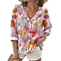 Blusa domirica Boho Floral Oversized Button Feminina Poliéster