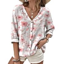 Blusa domirica Boho Pink Floral para mulheres Plus Size 5GG