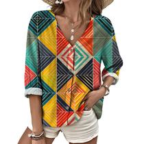 Blusa domirica Boho xadrez para mulheres com decote em V plus size