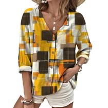Blusa domirica Boho xadrez para mulheres com decote em V plus size