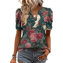 Blusa domirica casual com estampa floral para mulheres Spring L Blusa domirica casual com estampa floral para mulheres Spring L