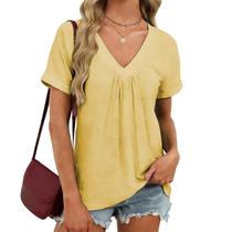 Blusa domirica Floral Japonesa Estilo Japonês com Decote em V Feminina M Amarela