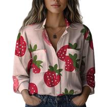 Blusa domirica Summer Hawaiian Beach Feminina Morango 2025 Blusa domirica Summer Hawaiian Beach Feminina Morango 2025