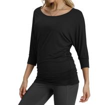 Blusa Drapeada de Manga 3/4 para Mujer con Frunces Laterales en Negro