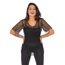 Blusa Dupla Feminina Tela Translucida Top Alça Fina Estiloso