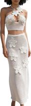Blusa e saia femininas Outfit RanRui em 3D em crochê com flores