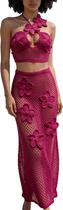 Blusa e saia femininas Outfit RanRui em 3D em crochê com flores