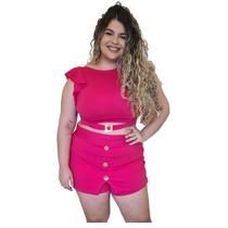 Blusa e Short Saia Crepe Malha Plus Cor Pink