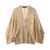 Blusa Elegante Com Mangas Largas E Decote Em V, Estampada, Confortável, Retro, Para Mulheres, Outono