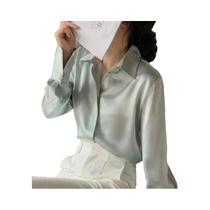 Blusa Elegante de Cetim com Manga Comprida - Moda Francesa - Cor Sólida