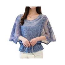 Blusa Elegante de Chiffon para Mulheres - Primavera 2024 - Manga 3/4 com Detalhes de Borboleta e Flor