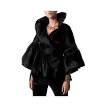 Blusa Elegante De Manga Longa Com Rendas Em Cor Sólida, Camisa Com Gola Lapela Para Escritório, Moda Blusa Elegante De Manga Longa Com Rendas Em Cor Sólida, Camisa Com Gola Lapela Para Escritório, Moda
