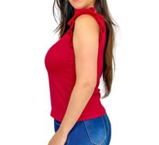 blusa elegante feminina canelada regata babado super macia