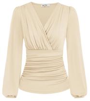 Blusa elegante GRACE KARIN Wrap de manga comprida com decote em V, damasco, L