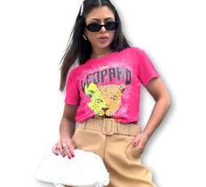 blusa elegante t-shirt manga curta leopard fashion