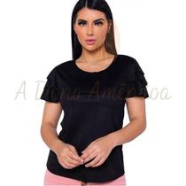 Blusa em Suede Manga Babado Blusinha Suede Feminina