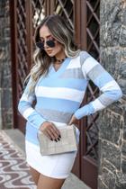 Blusa em trico decote em v listrada em tres cores Blusa em trico decote em v listrada em tres cores