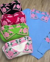 Blusa em tricô gola polo flor - MODAL - tamanho único (m)