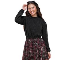 Blusa em tricot cropped juvenil menina inverno manga longa Elian