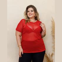 Blusa em Tule Manga Curta Transparente Plus Size Blusa em Tule Manga Curta Transparente Plus Size