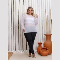 Blusa em Tule Transparente Manga Longa Plus Size