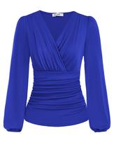 Blusa envolvente GRACE KARIN Vintage com decote em V e manga lanterna azul royal
