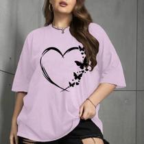 Blusa Estampa Borboleta Coração Traço Delicado Personalizada Preta Camiseta Estilo Romântico Bordad