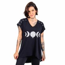 Blusa Estampa Fases Da Lua Mullet Longline Gola V Moda Rock