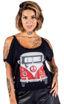 Blusa Estampa Kombi Alça Decote Feminina Casual