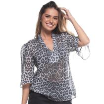 Blusa Estampada Animal Print Manga Três Quartos Babado - Teodoro Camisaria