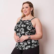 Blusa Estampada Plus Size Com Laço Alça Ajustável Ac121 Blusa Estampada Plus Size Com Laço Alça Ajustável Ac121
