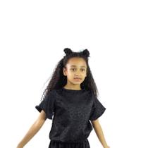 Blusa Estilo Bata com Estampa de Estrelas Preta