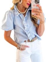 Blusa ETCYY de manga bufante listrada com babados para mulheres Blusa ETCYY de manga bufante listrada com babados para mulheres
