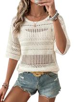 Blusa EVALESS 2026 de Crochê com Manga 3/4 Casual