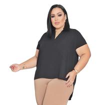 Blusa Evangélica Plus Size/ Camisa Feminina Manga Curta Viscolinho Basica Cor Neutra /Gola v 049-1