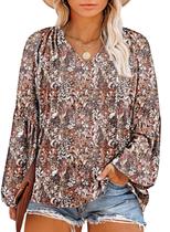 Blusa Eytino Plus Size com decote em V de manga comprida Boho Floral 2X Blusa Eytino Plus Size com decote em V de manga comprida Boho Floral 2X