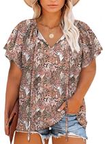 Blusa Eytino Plus Size com decote em V e manga curta para mulheres 5X cáqui
