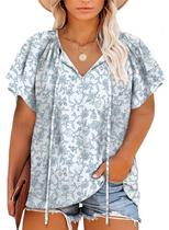 Blusa Eytino Plus Size com decote em V manga curta Boho Floral 5X Blusa Eytino Plus Size com decote em V manga curta Boho Floral 5X