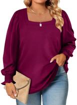 Blusa Eytino Plus Size com gola quadrada, manga comprida, roxa