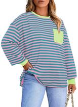 Blusa Eytino Plus Size listrada de manga comprida, gola redonda, 4x amarela