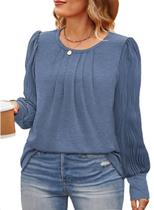 Blusa Eytino Plus Size para mulheres, manga comprida, azul marinho, 2X