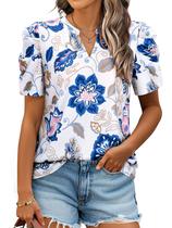 Blusa Ezcosplay Havaiana Floral com Manga Bufante Azul