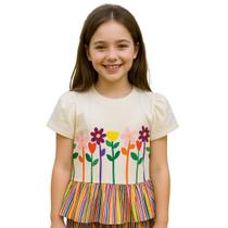 Blusa Fábula Silk Barrado Flor Off White Verão