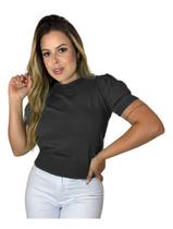 Blusa Fem Manga Curta Tricot Modal Com Paetê Na Gola B2057