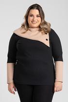 Blusa Femenina Plus Size ML Ribana Canelada Gola Sobreposta c/ Botão - Serena Blusa Femenina Plus Size ML Ribana Canelada Gola Sobreposta c/ Botão - Serena